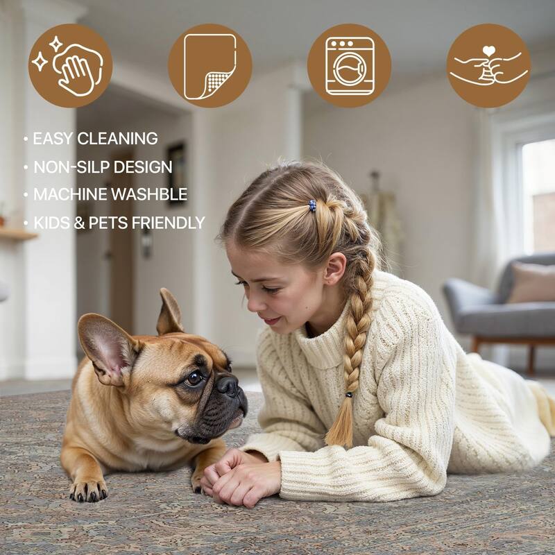 Mcow Vintage Floral Low-Pile Machine Washable Non-Slip Area Rug