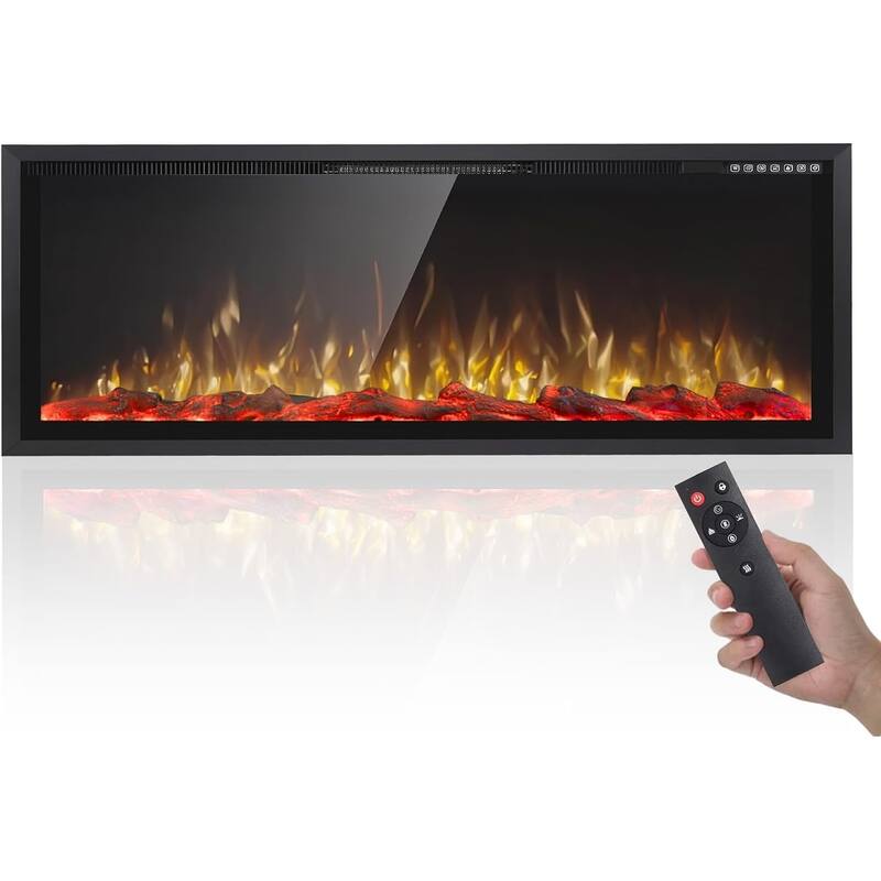 BOSSIN Recessed Wall Mount Electric Fireplace - Ultra-Narrow Frame, Low Noise, Remote w/Timer, Adjustable Flame Color & Speed - New-60inch
