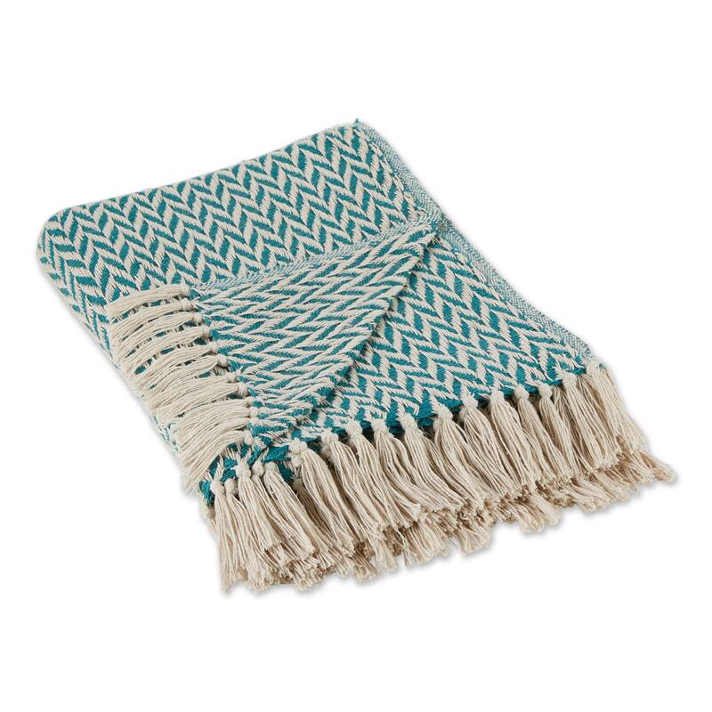 Stone Handloom Chevron Throw - Teal