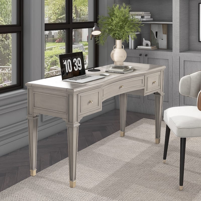 Jennifer Taylor Home Dauphin 55" Solid Wood 3-Drawer Gold Accent Executive Desk