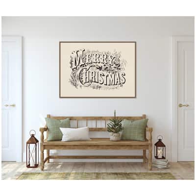 Kate and Laurel Sylvie Beaded Vintage Merry Christmas Ornate Embellished Typography Framed Canvas by Corinna Buchholz of Piddix