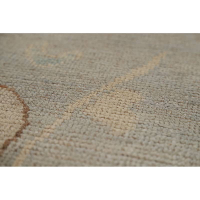 Geometric Oushak Turkish Area Rug Hand-Knotted Blue Wool Carpet - 7'9"x 10'0"