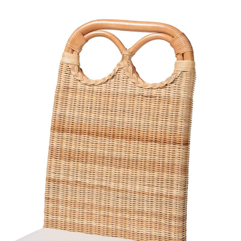 Dyna Natural Rattan Dining Chair - Handwoven Wicker Side Chair with Removable Cushion and Loop Backrest, Boho Coastal Seating