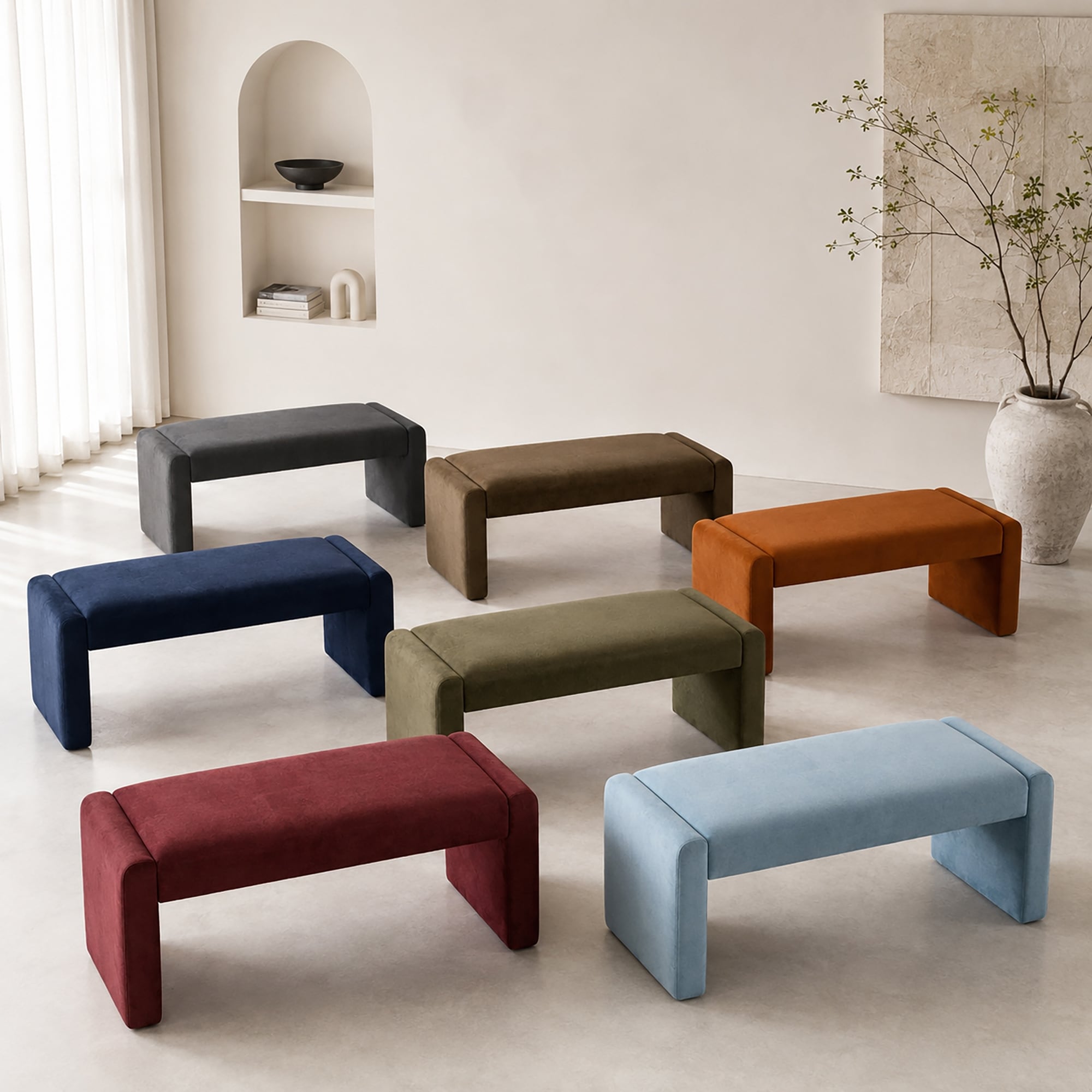 47" Velvet Upholstered Bench Entryway/Bedroom