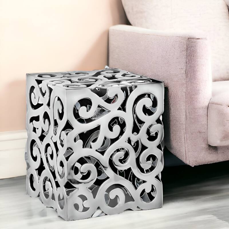 17-Inch Silver Aluminum Square End Table for Living Room Modern Side Table Nightstand and Snack Table - 12”L x 12”W x 17”H
