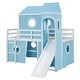 preview thumbnail 11 of 57, House Low Loft Bed with Slide & Tent Solid Wood Kids Loft Bed Frame with Tower and Ladders for Kids Teens Boys & Girls