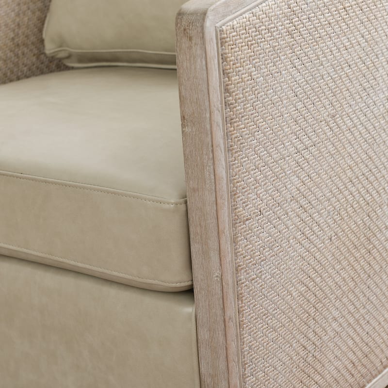 KINWELL 31"W Oak Frame Upholstered Swivel Barrel Armchair
