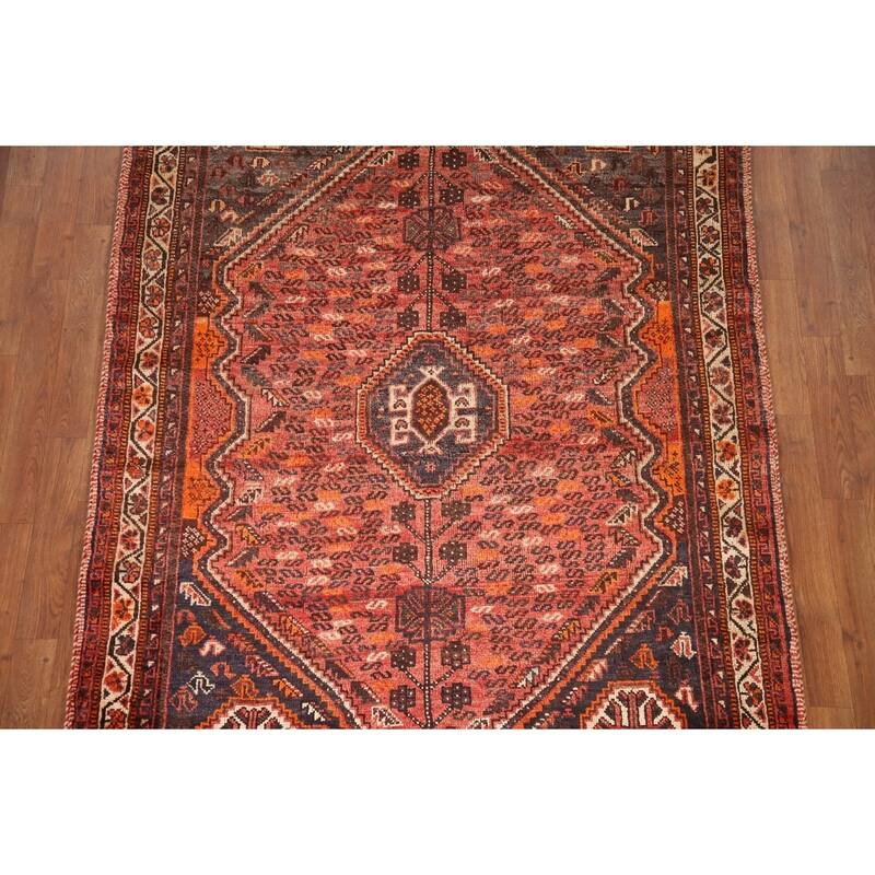Hand Knotted Oriental 100% Wool Carpet Traditional Tribal Red Qashqai Area Rug - 6' 8'' X 4' 11''