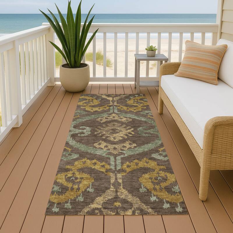 Machine Washable Indoor/ Outdoor Global Empire Chantille Rug - Chocolate - 2'3" x 7'6"