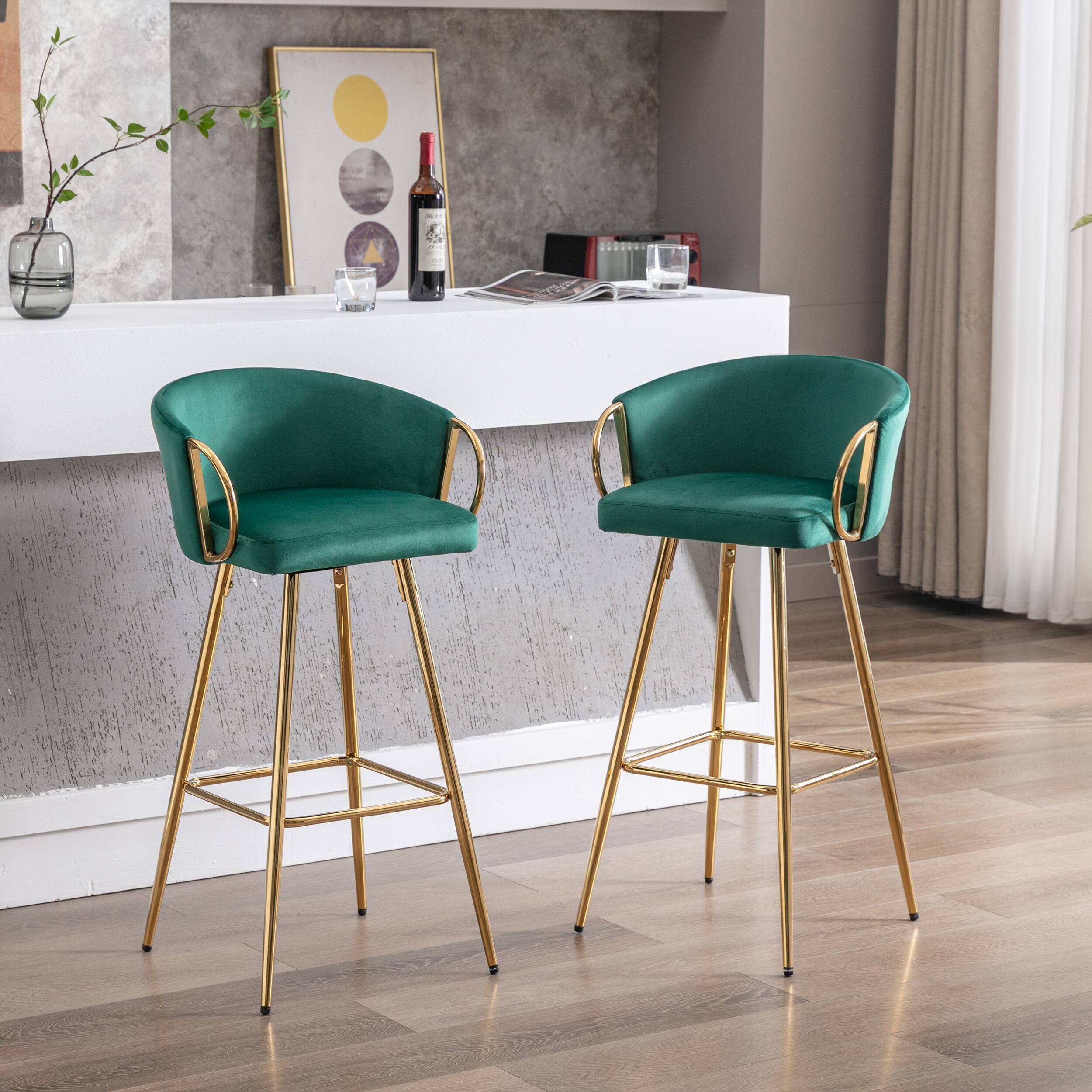 2 Piece Bar Stool Velvet Bar Chair Counter Chair Armchair Green