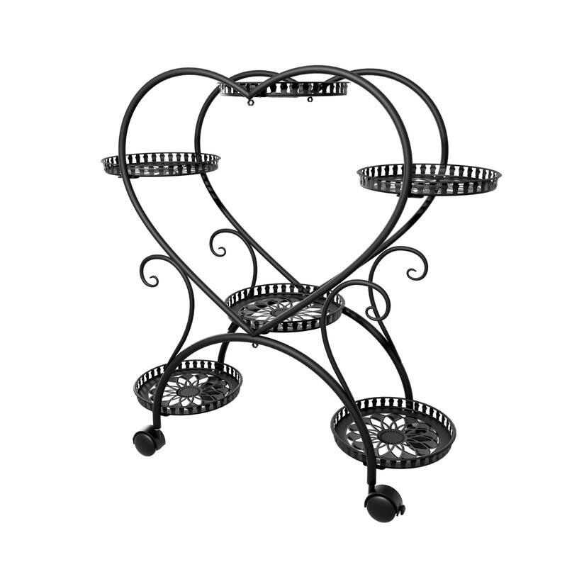 6 Potted Heart Shape Metal Plant Stand Rolling Flower Pot Organizer Display Rack