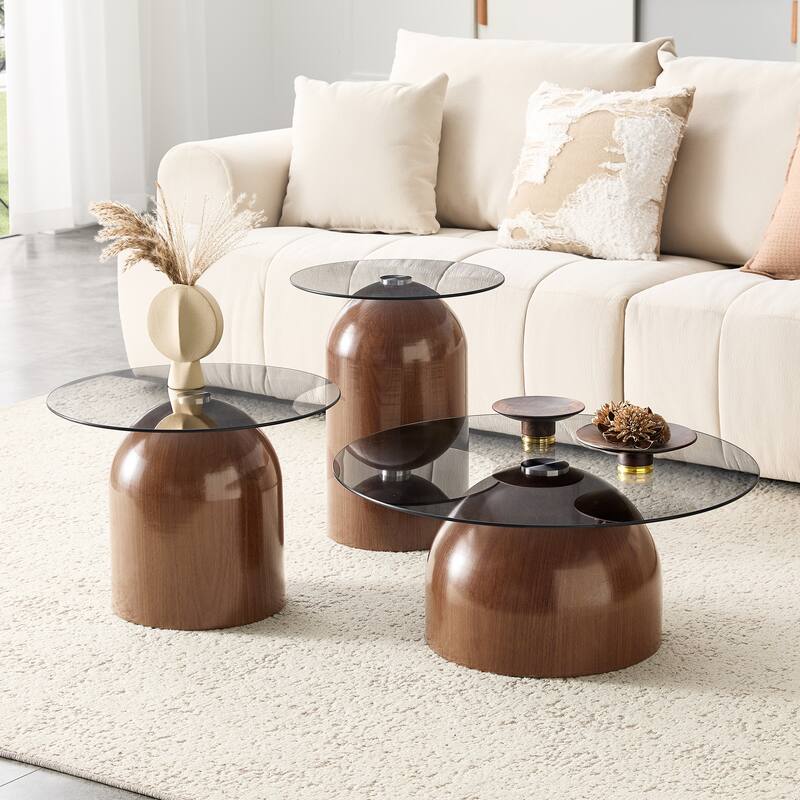 Nesting Coffee Table Set of 3,Glass Desktop for Living Room,Space Saving Circle Center Table for Saving Space,for Living Room