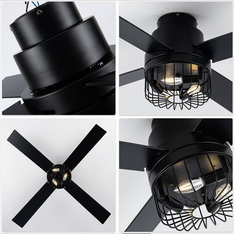 Chichoice 52" Noiseless Black Modern Flush Mount Ceiling Fan Reversible Blades with Light 6 speed Timing Remote Control