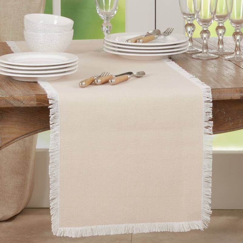 Table Runner With Fringe Border Design - Natural