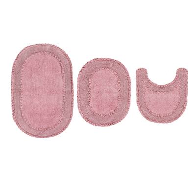 Double Ruffle Collection Absorbent Cotton 3 Piece Set Machine Washable Bath Rug