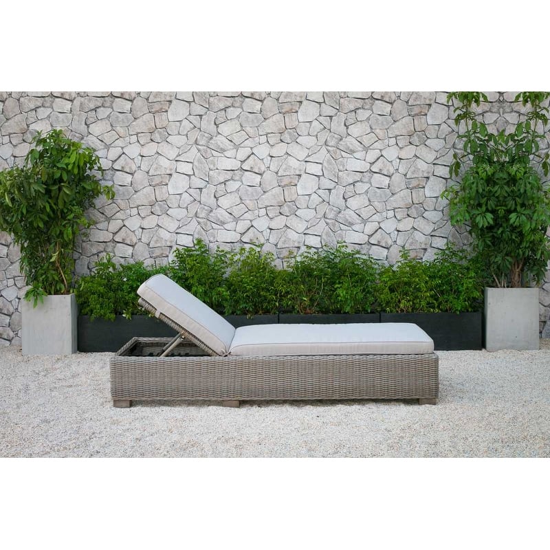 75" Brown Chaise Lounge With Beige Cushion