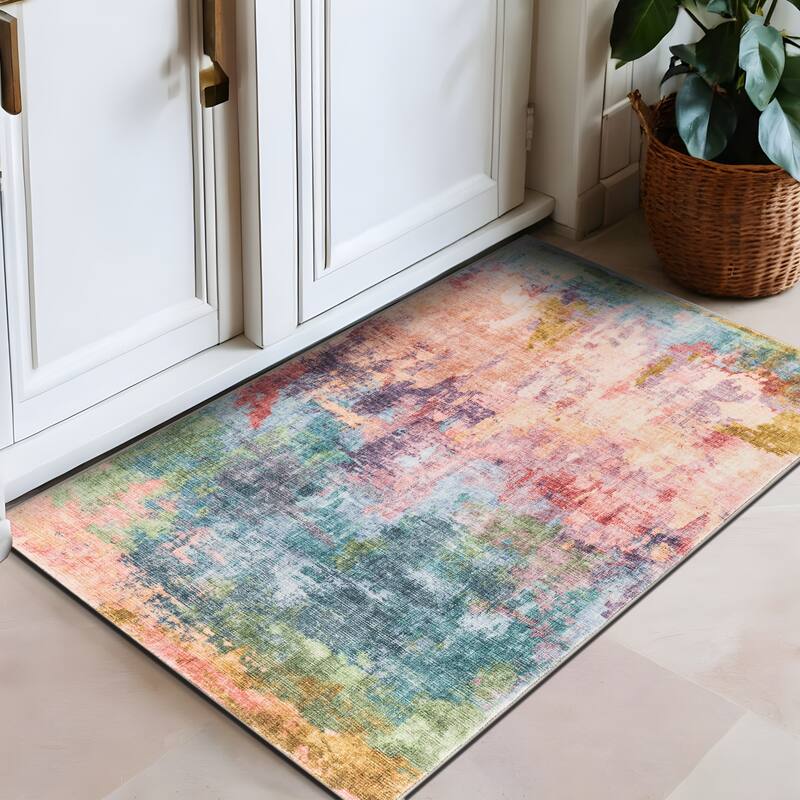 World Rug Gallery Contemporary Distressed Abstract Washable Non Slip Area Rug - 2'x3'