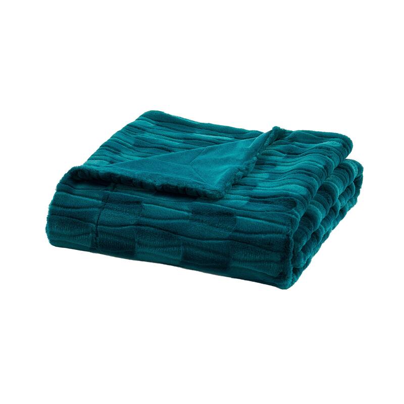 Home Soft Things Leaf Pattern FauxFur Throw Cozy Textured Blanket
