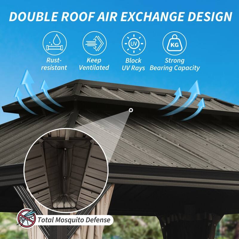 Domi Hardtop Gazebo with Galvanized Steel Double Roof and Aluminum Frame