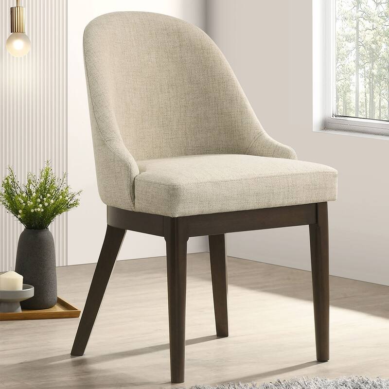 Set of 2 Upholstered Dining Side Chairs with Tapered Legs in Beige and Ash Brown