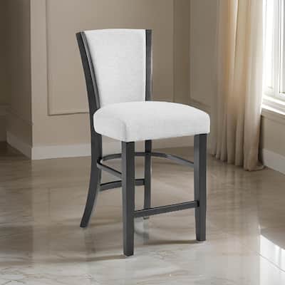 Brandon 24 Inch Counter Height Chair Set of 2, White Fabric Upholstery