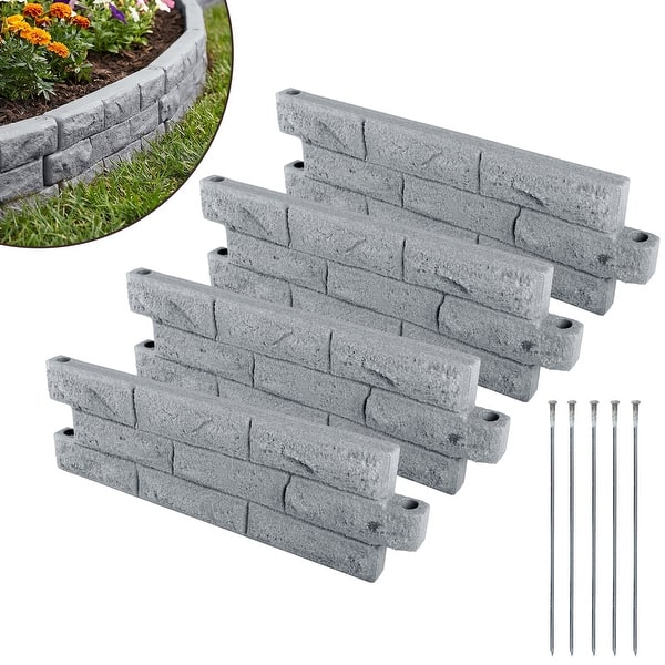 slide 2 of 12, Faux Brick Landscape Edging 4 Pieces Flower Garden Border Grey