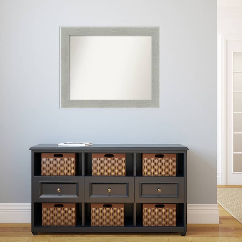Non-Beveled Bathroom Wall Mirror - Glam Linen Grey Frame