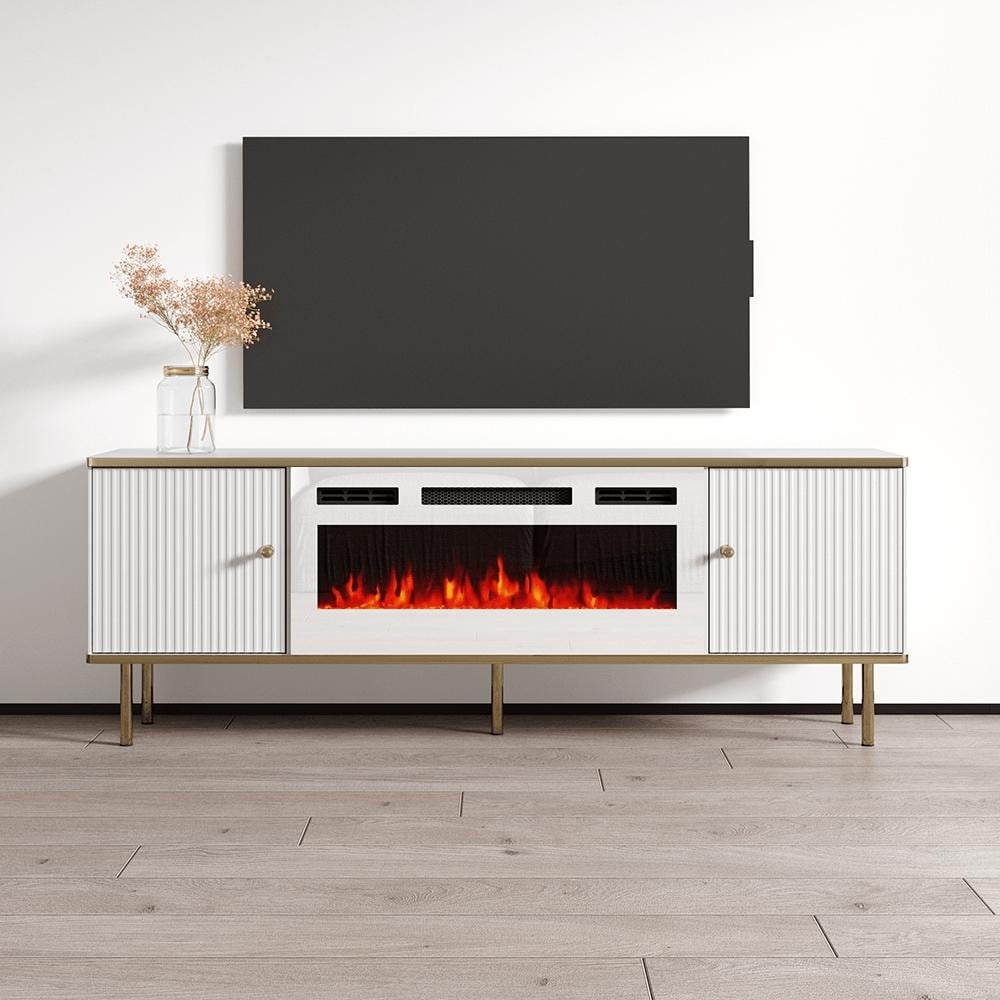 Meble Furniture Camelia E-Fireplace TV Stand for TVs up to 70" with 31.5" Insert, 3 Flame Colors & Remote