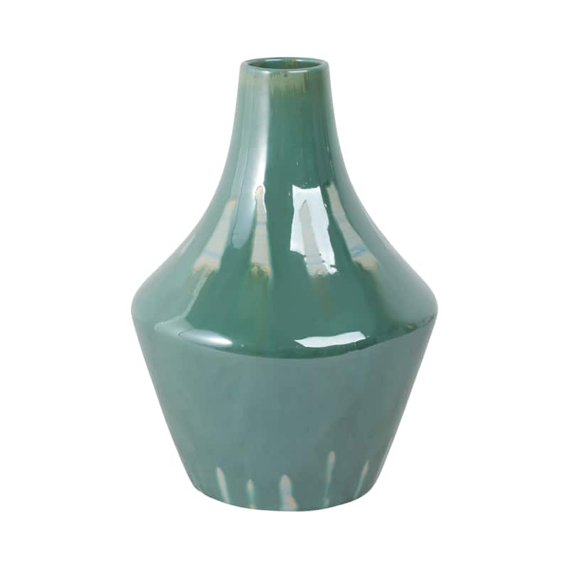 Stoneware Ceramic Decorative Vase with Glossy Drip Glaze Finish