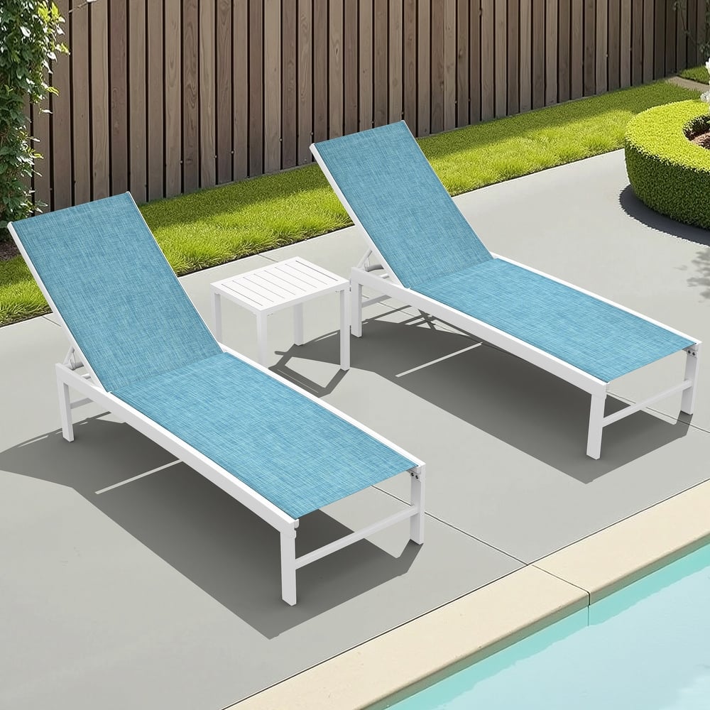 3-Piece Outdoor Loungers Patio Chaise Lounge Chairs Set with Side Table