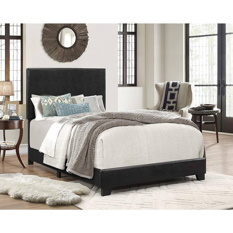 Erin Upholstered Twin Bed - Modern Black Faux Leather Platform Bed Frame