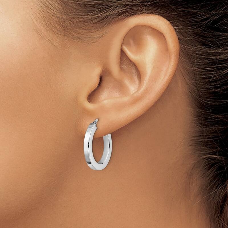Curata 14k White Gold Polished 22.5x3mm Squared Hoop Earrings