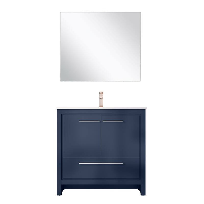 Lafarre Bath Vanity with Quartz Top, Sink, Mirror and Rose Gold Faucet - 36 inch - Navy Blue