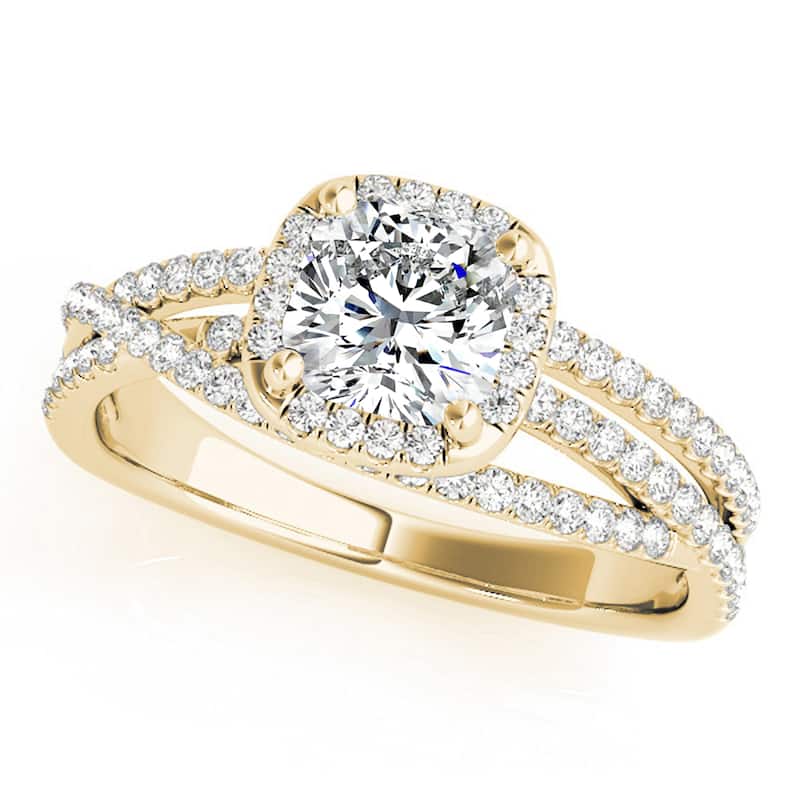 Auriya 14k Yellow Gold Lab Grown Cushion Diamond Halo Engagement Ring 0.50 to 5.00 ct. tw. (F-G VS) - 4.00 ct. center - 6.5