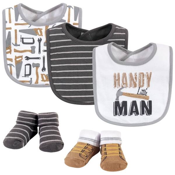 slide 1 of 1, Hudson Baby Infant Boy Cotton Bib and Sock Set 5pk, Handy Man, One Size - Handy Man - One Size One Size - Handy Man
