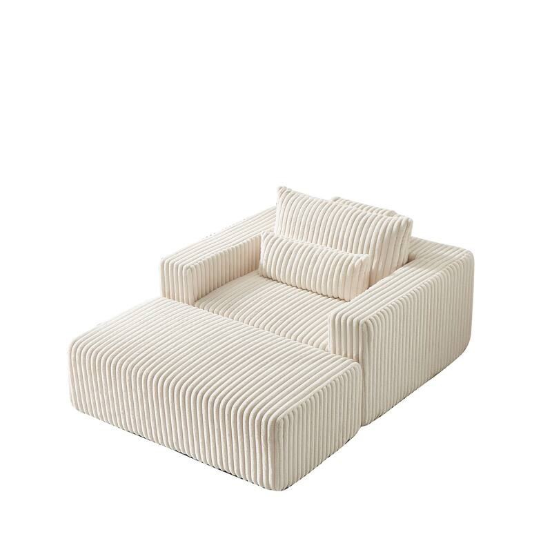 75-Inch Plush Corduroy Fabric Sofa Set with Removable Footrest for Livingroom Fluffy Modular Sleeper Sofa Chair