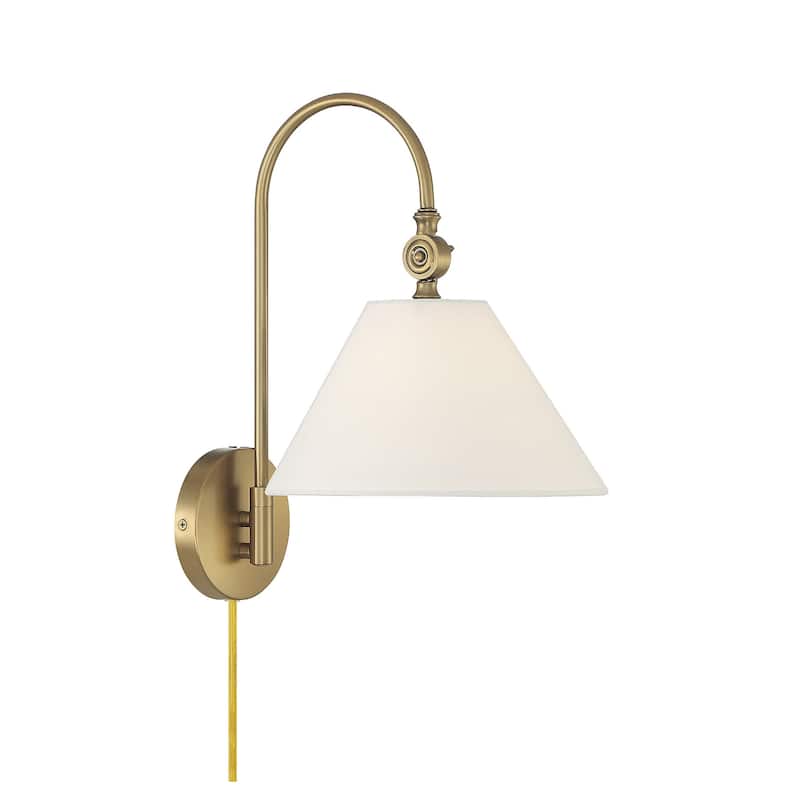 Meridian M90085 16" Tall Hardwired or Plug-In Wall Sconce - Natural Brass