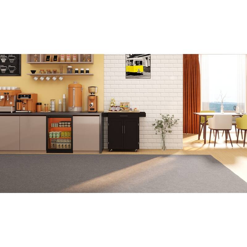 Anmytek White Rolling Kitchen Cart with Bamboo Top Drop Leaf Mobile Island Storage for Small Spaces