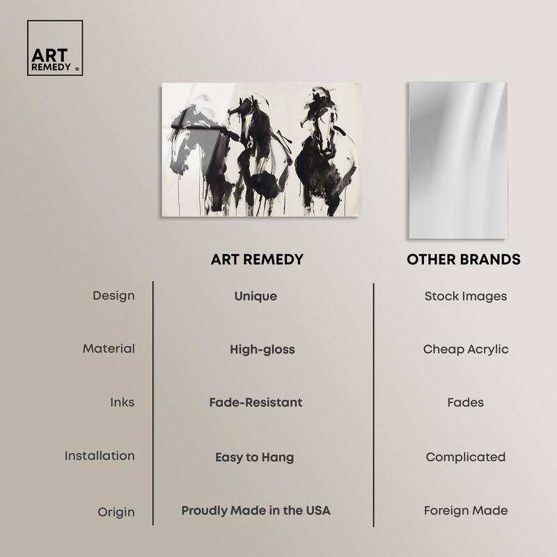 Horses in Ink Acrylic by Art Remedy, Ready to Hang
