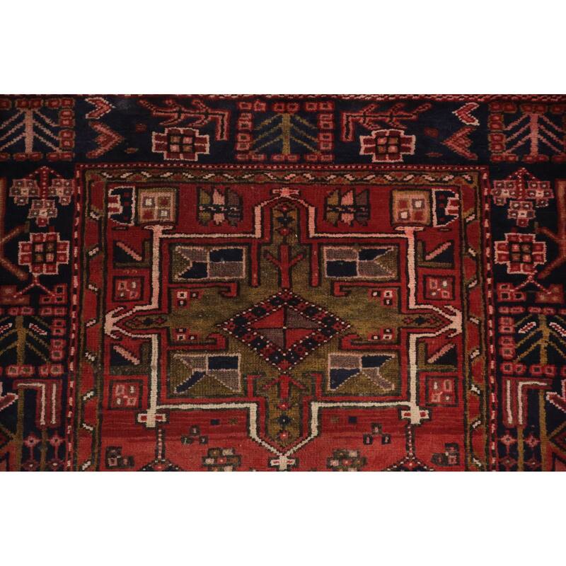Hand Knotted Oriental 100% Wool Carpet Traditional Tribal Red Gharajeh Runner Rug - 10' 1'' X 3' 3''