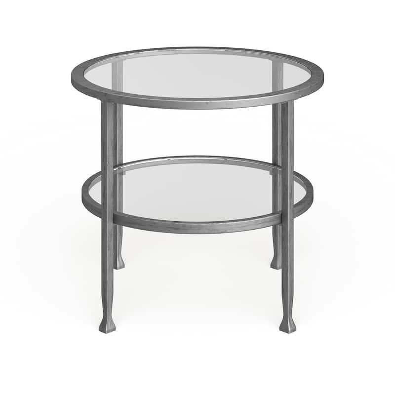 SEI Furniture Glenn Silver Metal Round Side Table with Shelf