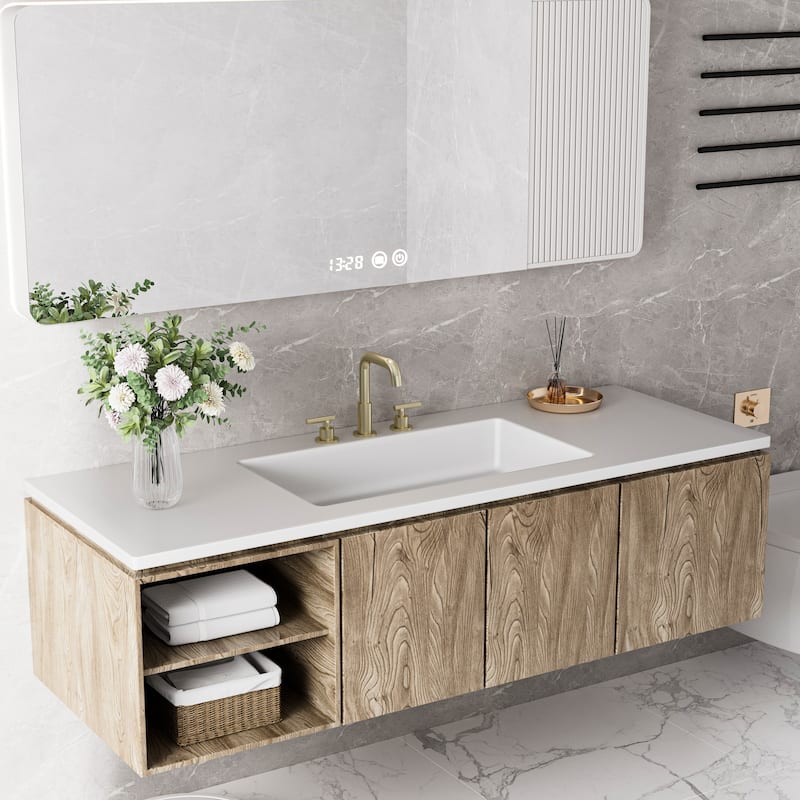 Modland 3-Hole Bathroom Faucet with 360-degree Swivel Spout, CUPC Certified & Leak-Proof, Luxury Brushed Gold