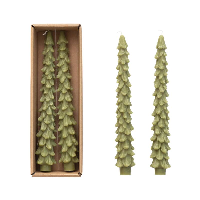 Unscented Tree Shaped Taper Candles, Set Of 2