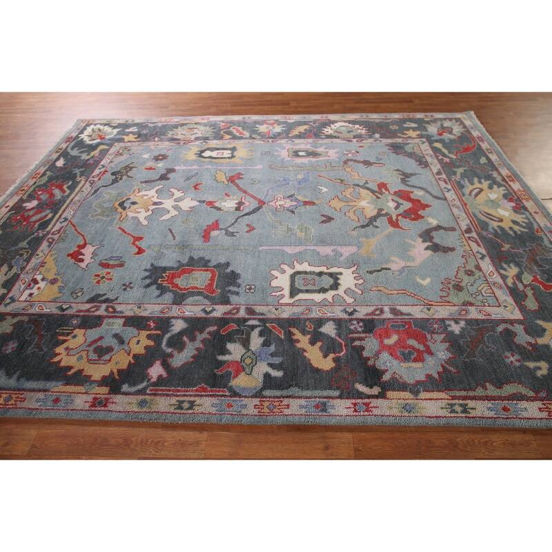 Blue Oushak Oriental Area Rug Handmade Wool Carpet - 8'1"x 9'10"