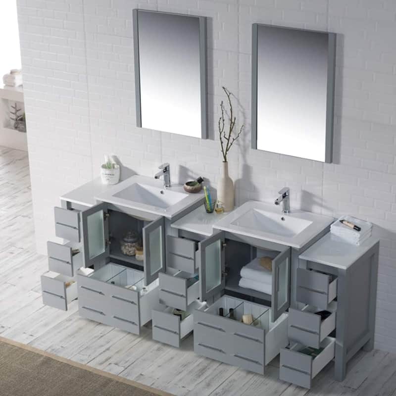 Blossom Sydney 84" Double Sink Vanity w/ 3 side Cabinet & side Mirror