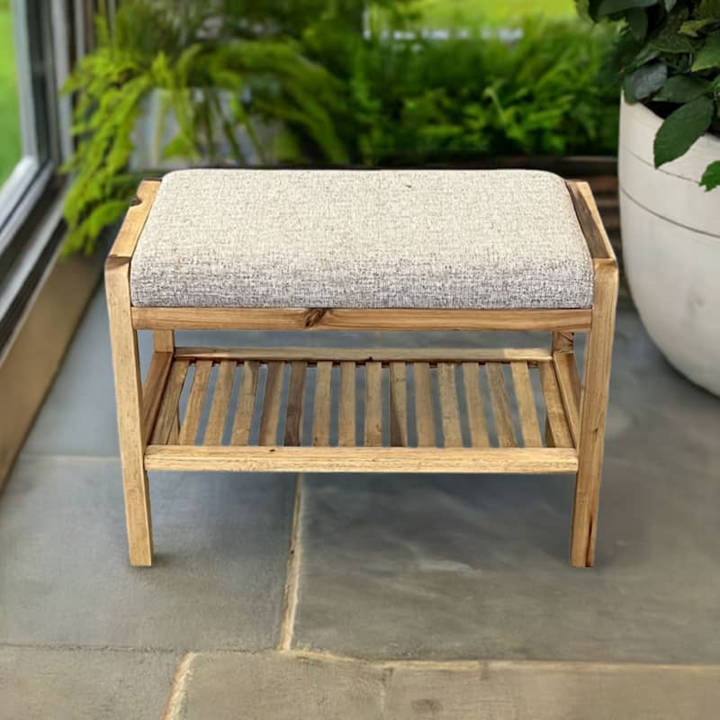 Solid Acacia Wood Padded Bench - Natural-w/Fabric