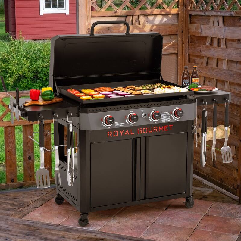 Royal Gourmet 4-Burner Black Gas Griddle with Hood
