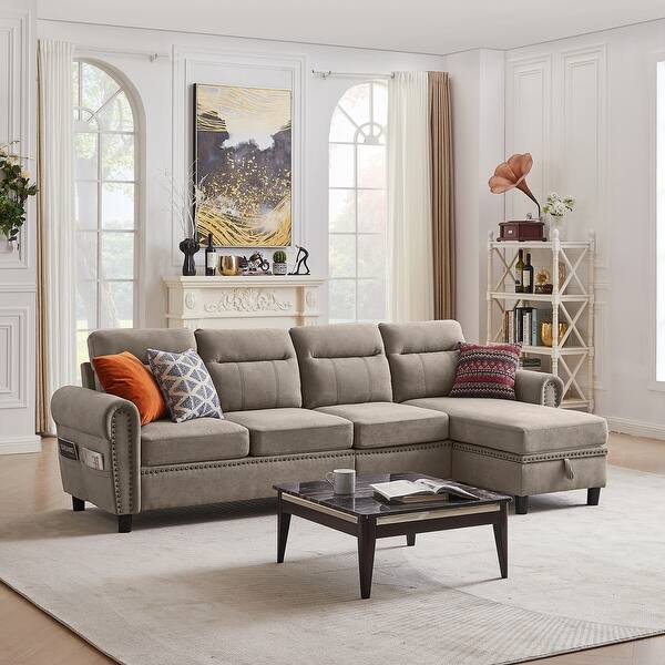 106.69" 4 Seater L Shaped Reversible Sectional Sofa with Side Storage Bags