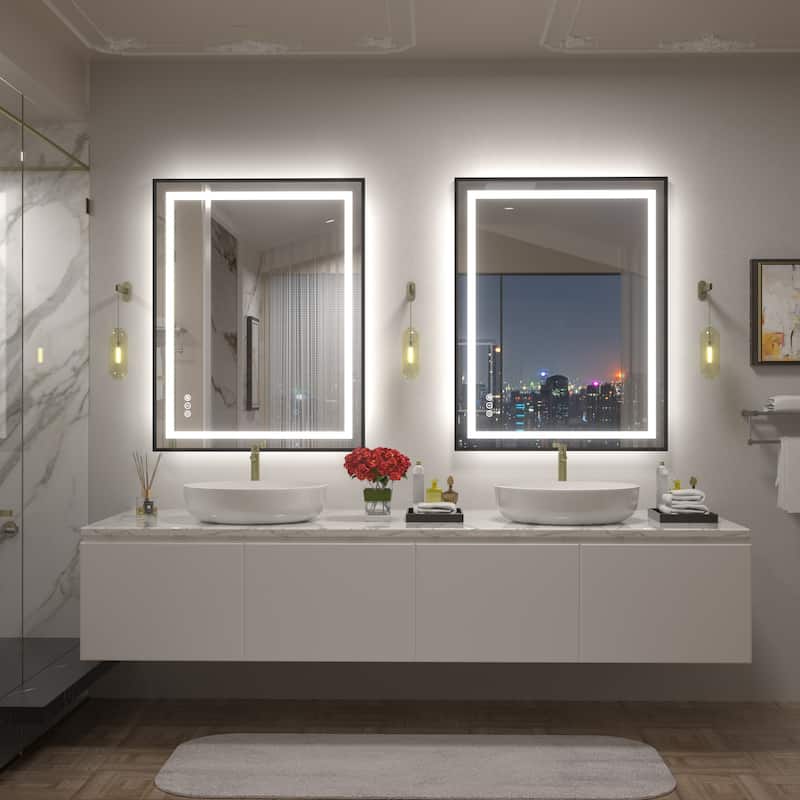 Black Metal Framed LED Front Light and Backlit Anti-Fog Wall Bathroom/ Vanity Mirror