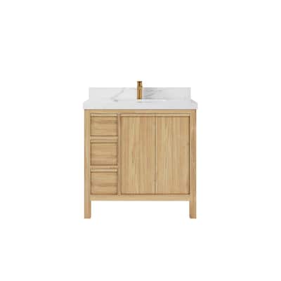 Willow Collections 36 in. W x 22 in. D Elizabeth Solid Teak Wood Center Sink Bathroom Vanity with Countertop